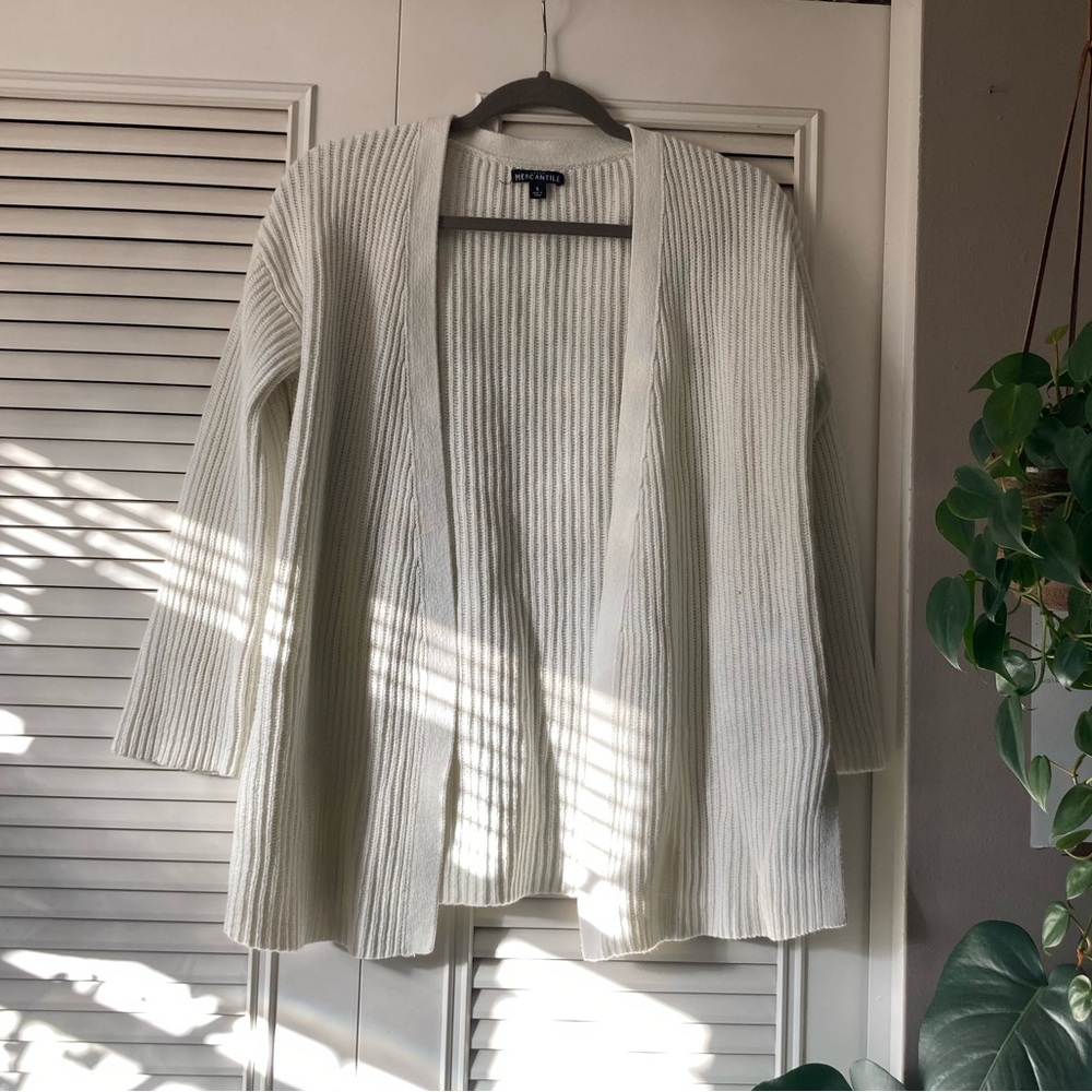 White rib knit cardigan